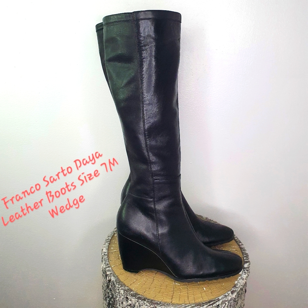 Franco Sarto Daya Wmn's Sz 7.5 M  Leather Boots In Black